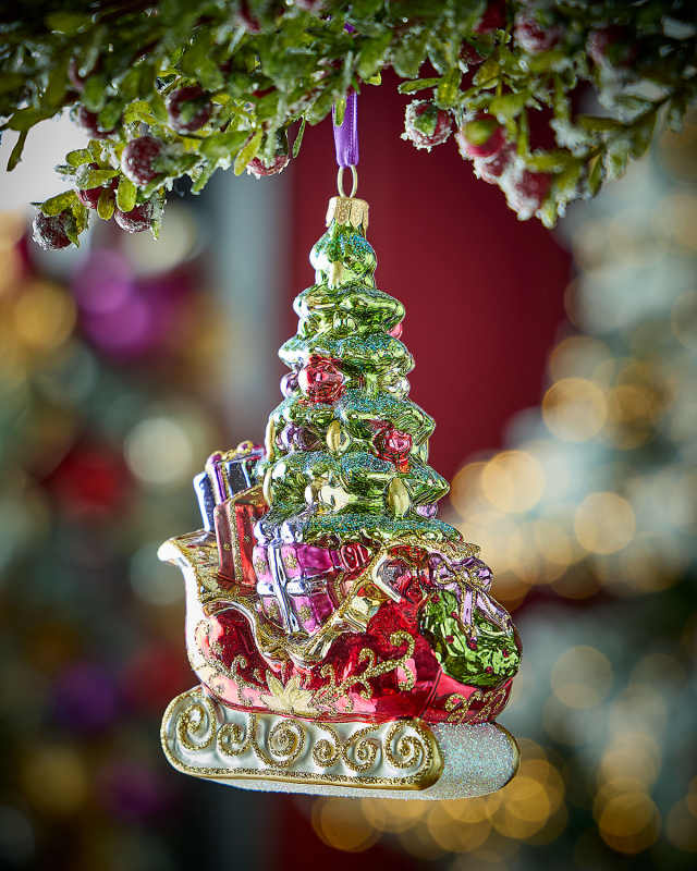 Sleigh with Tree Christmas Ornament